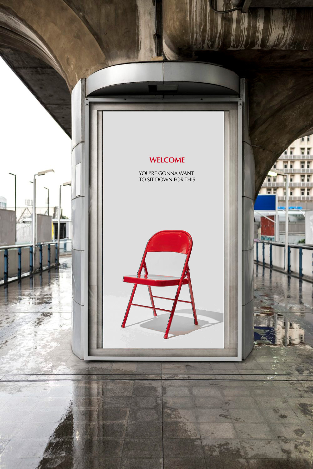 Advertisement in a rainy city